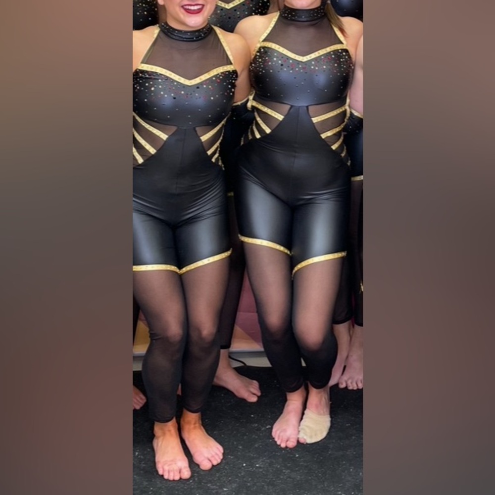 Georgie Girl Black/Gold Unitard Dance Costume AS